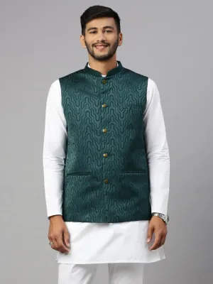 Men Printed Ethnic Jacket Dark Green JC5